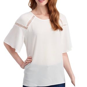 ZAC & RACHEL Crochet Trim Crepe Flutter Sleeve Top Size L